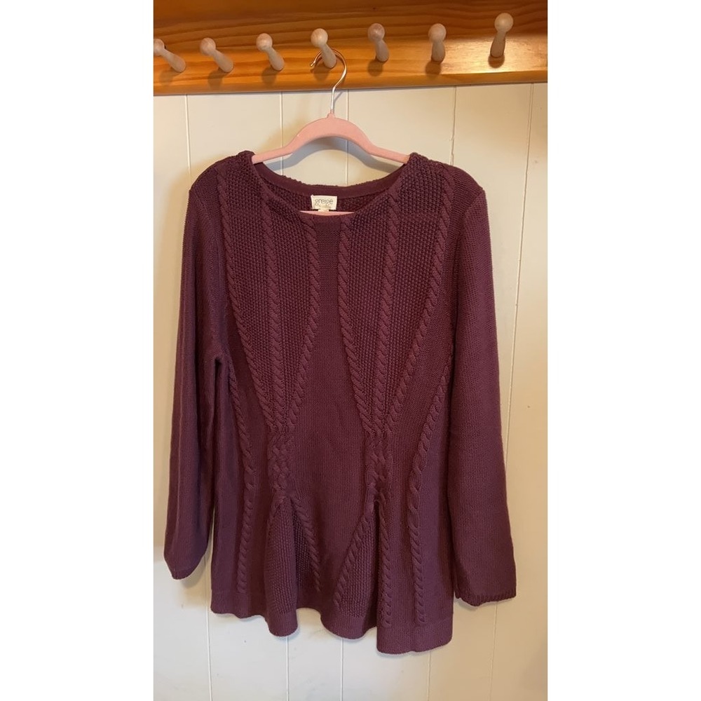 Greige Cable Knit Sweater in Plum